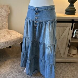 Denim Button-Front Maxi Skirt